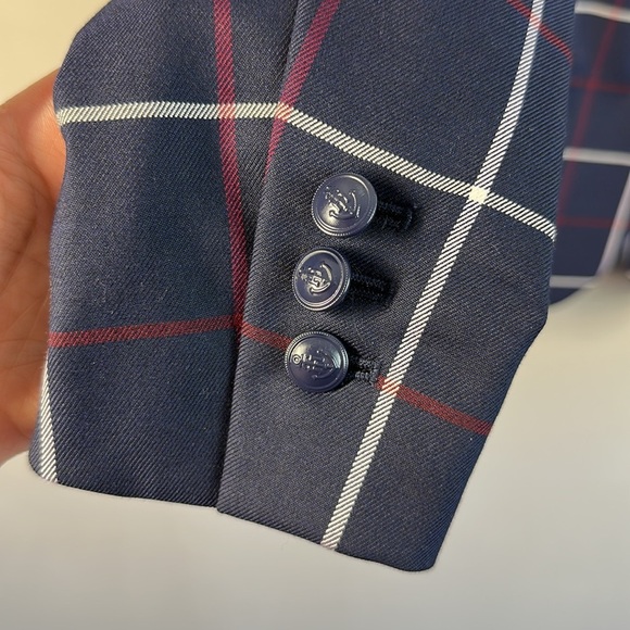 NWT Tommy Hilfiger Women Navy Window Pane Plaid Blazer Sz 2 Academia Lined Prep - Picture 4 of 16